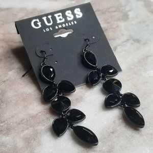 GUESS Black-Tone Jet Stone Black Drop Earrings